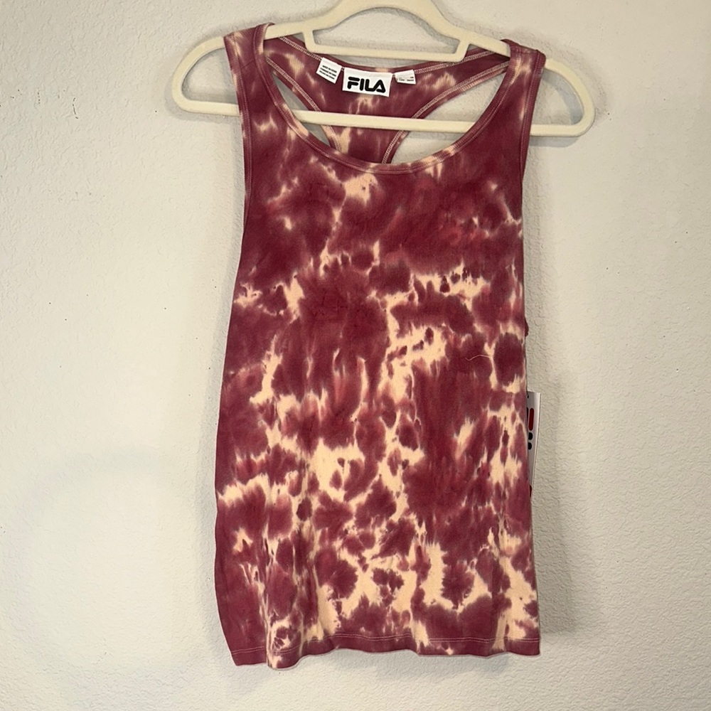 Fila Women's Burgundy and Beige‎ Tie-Dye Tank Top
